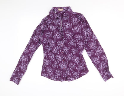 Womens UK Size 8 PINK Purple Basic Button-Up