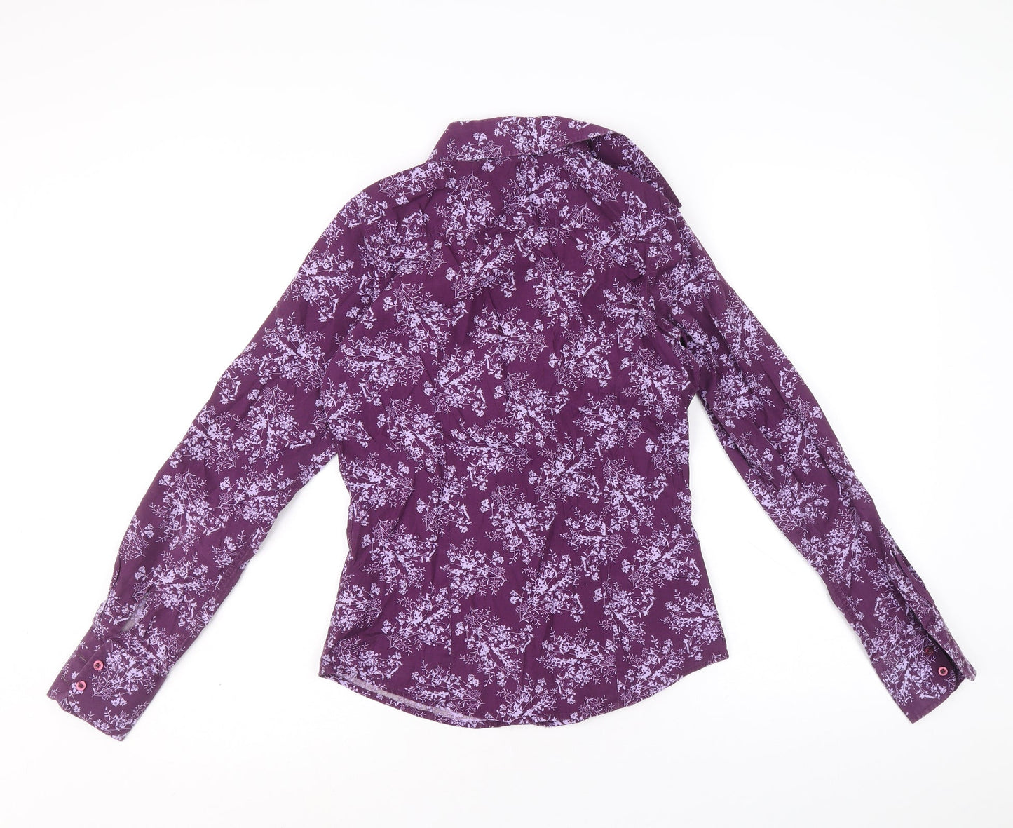 Womens UK Size 8 PINK Purple Basic Button-Up