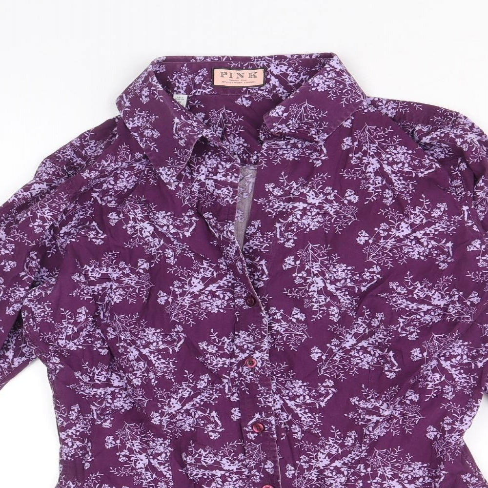 Womens UK Size 8 PINK Purple Basic Button-Up