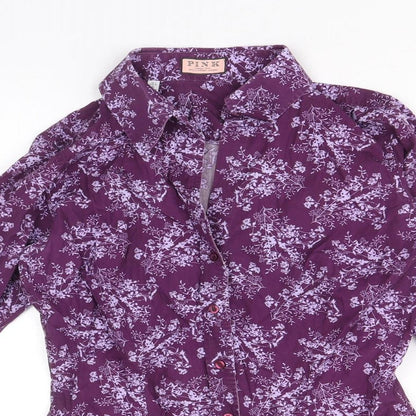Womens UK Size 8 PINK Purple Basic Button-Up