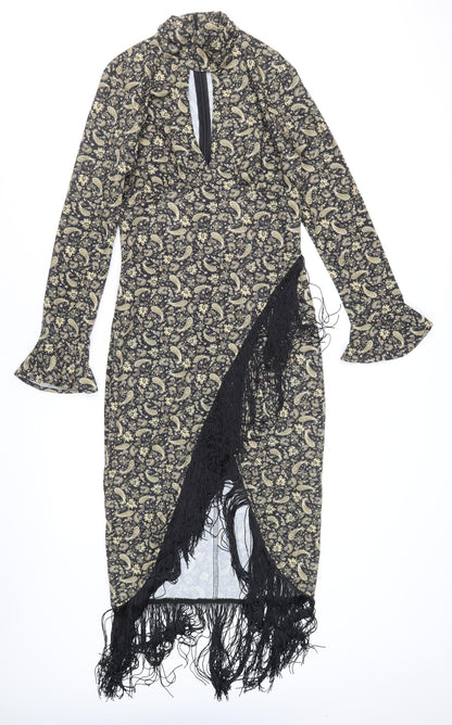 SheIn Womens Black Paisley Polyester A-Line Size XS Round Neck Zip