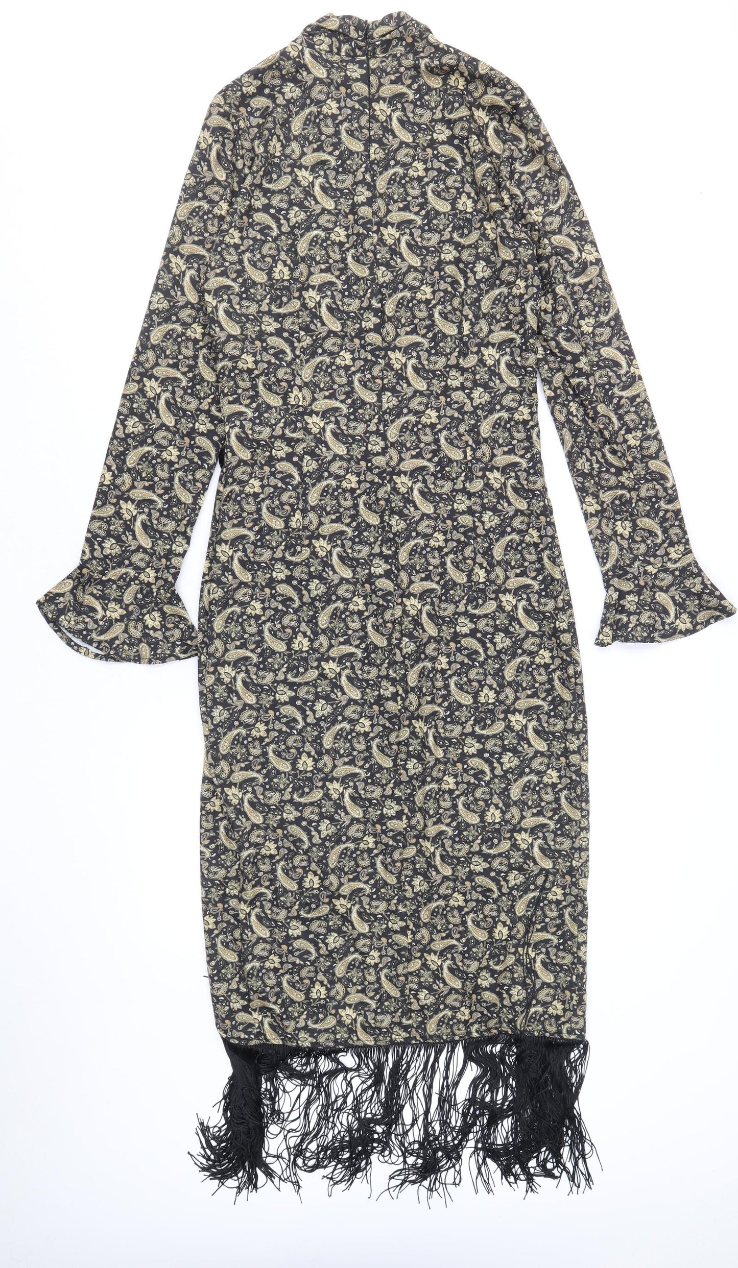 SheIn Womens Black Paisley Polyester A-Line Size XS Round Neck Zip