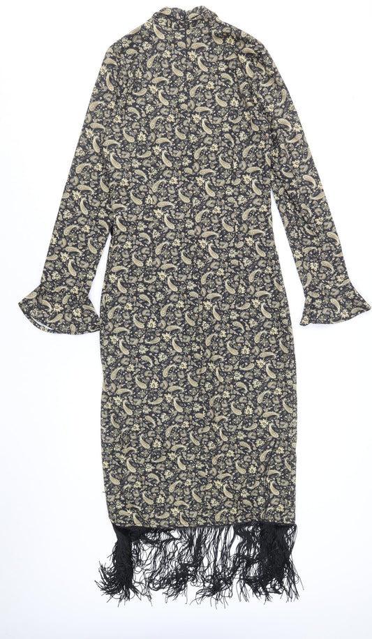 SheIn Womens Black Paisley Polyester A-Line Size XS Round Neck Zip