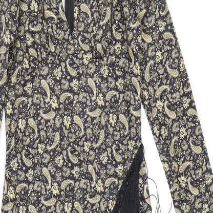 SheIn Womens Black Paisley Polyester A-Line Size XS Round Neck Zip
