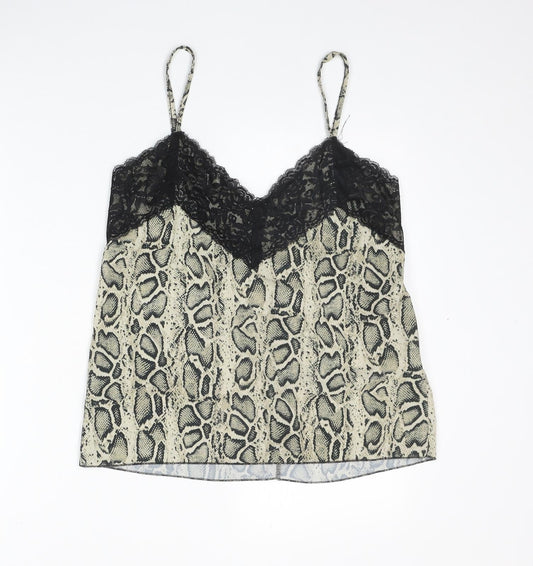 Made in Italy Womens Multicoloured Animal Print Polyester Camisole Tank Size 12 V-Neck - Snake Skin Print Lace Trim