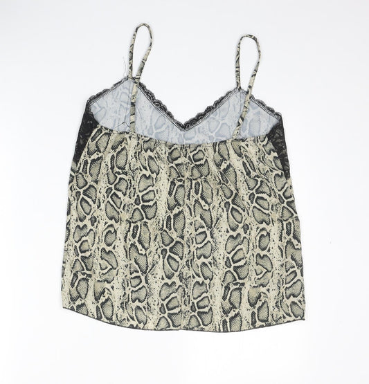 Made in Italy Womens Multicoloured Animal Print Polyester Camisole Tank Size 12 V-Neck - Snake Skin Print Lace Trim