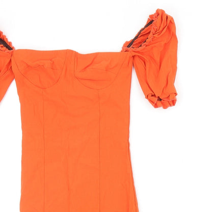 I SAW IT FIRST Womens Orange Polyester Bodycon Size 8 Scoop Neck Pullover