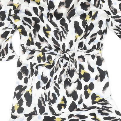 In the Style Womens Ivory Animal Print Polyester Fit & Flare Size 8 V-Neck Pullover - Leopard Pattern