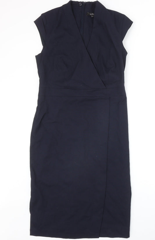 NEXT Womens Blue Polyester A-Line Size 10 V-Neck Zip
