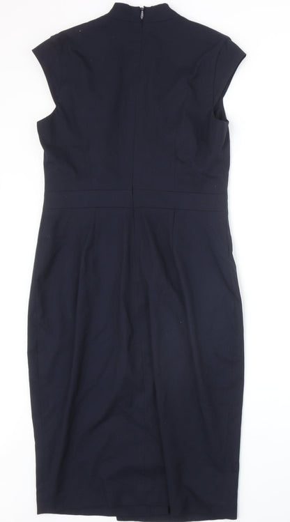 NEXT Womens Blue Polyester A-Line Size 10 V-Neck Zip