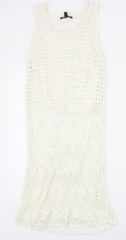 Mango Womens Ivory Cotton Tank Dress Size S Round Neck Pullover