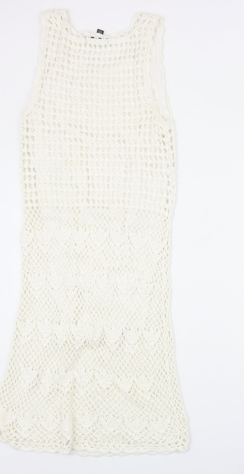 Mango Womens Ivory Cotton Tank Dress Size S Round Neck Pullover