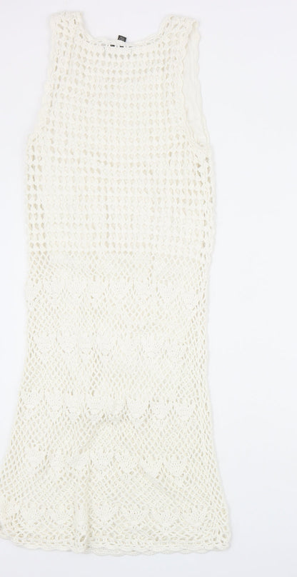 Mango Womens Ivory Cotton Tank Dress Size S Round Neck Pullover