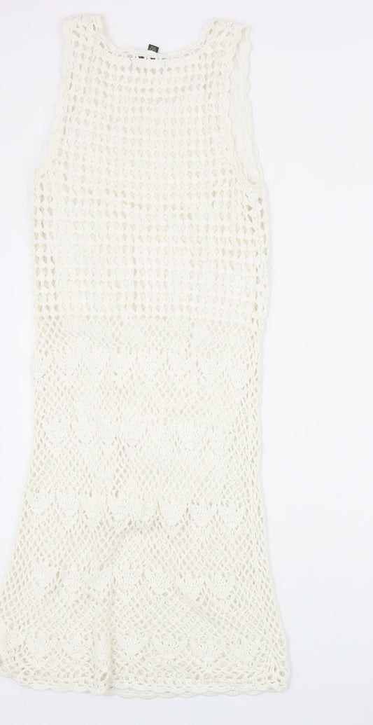 Mango Womens Ivory Cotton Tank Dress Size S Round Neck Pullover