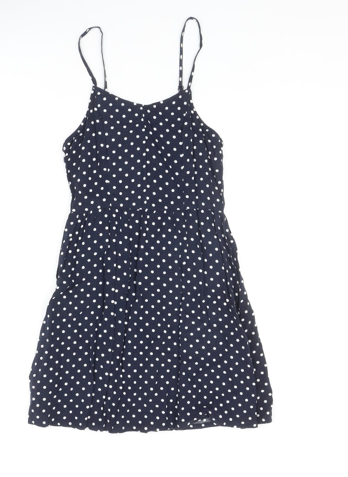 Divided Womens Blue Polka Dot Viscose Tank Dress Size 8 Round Neck Zip