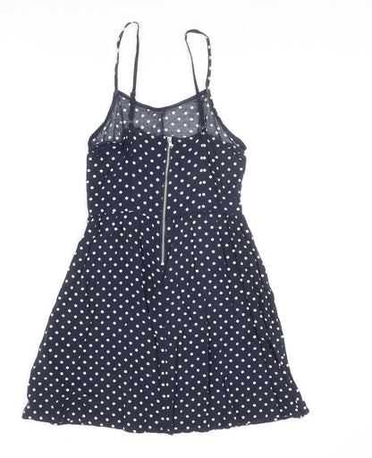 Divided Womens Blue Polka Dot Viscose Tank Dress Size 8 Round Neck Zip