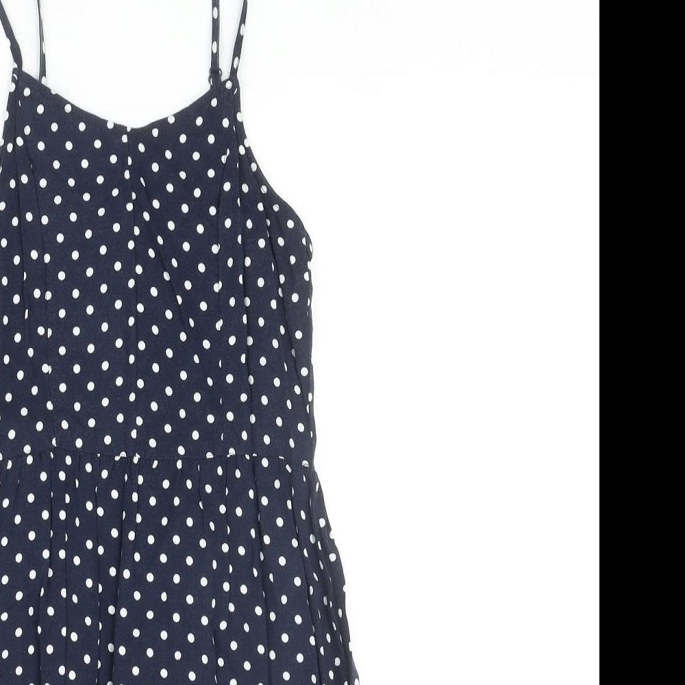 Divided Womens Blue Polka Dot Viscose Tank Dress Size 8 Round Neck Zip