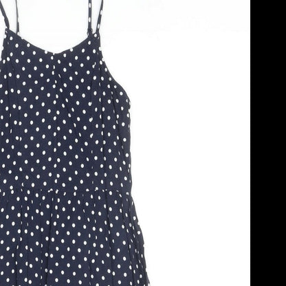 Divided Womens Blue Polka Dot Viscose Tank Dress Size 8 Round Neck Zip