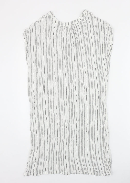 H&M Womens Ivory Striped Viscose A-Line Size 12 V-Neck Pullover