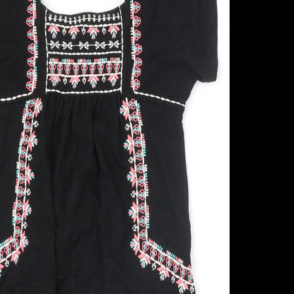 Staring at Stars Womens Black Geometric Cotton A-Line Size XS Square Neck Pullover