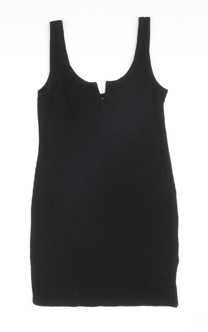 Topshop Womens Black Polyester Tank Dress Size 8 V-Neck Pullover