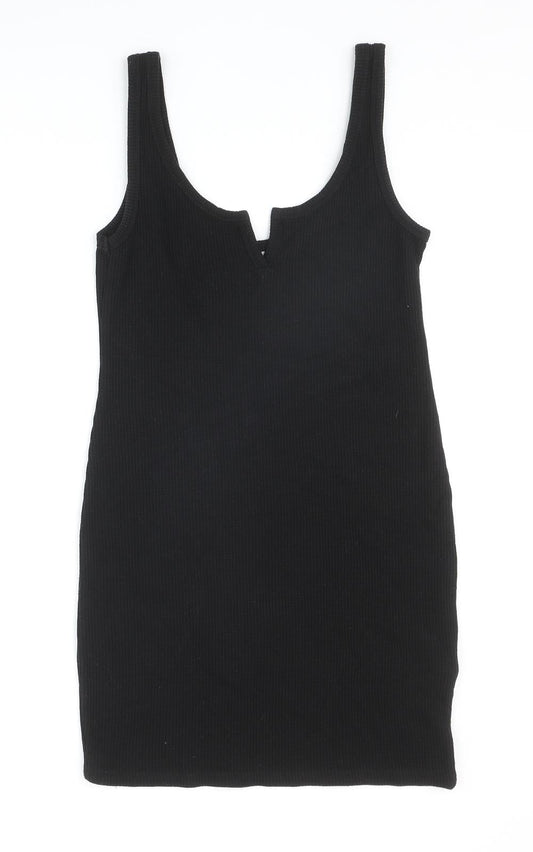 Topshop Womens Black Polyester Tank Dress Size 8 V-Neck Pullover