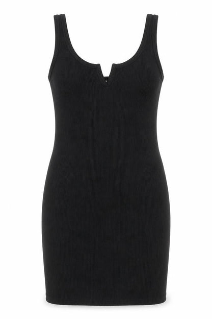 Topshop Womens Black Polyester Tank Dress Size 8 V-Neck Pullover