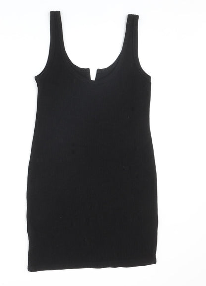 Topshop Womens Black Polyester Tank Dress Size 8 V-Neck Pullover