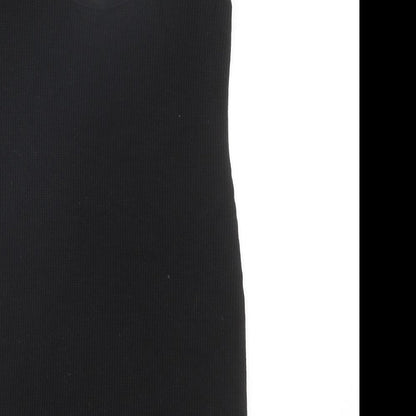 Topshop Womens Black Polyester Tank Dress Size 8 V-Neck Pullover