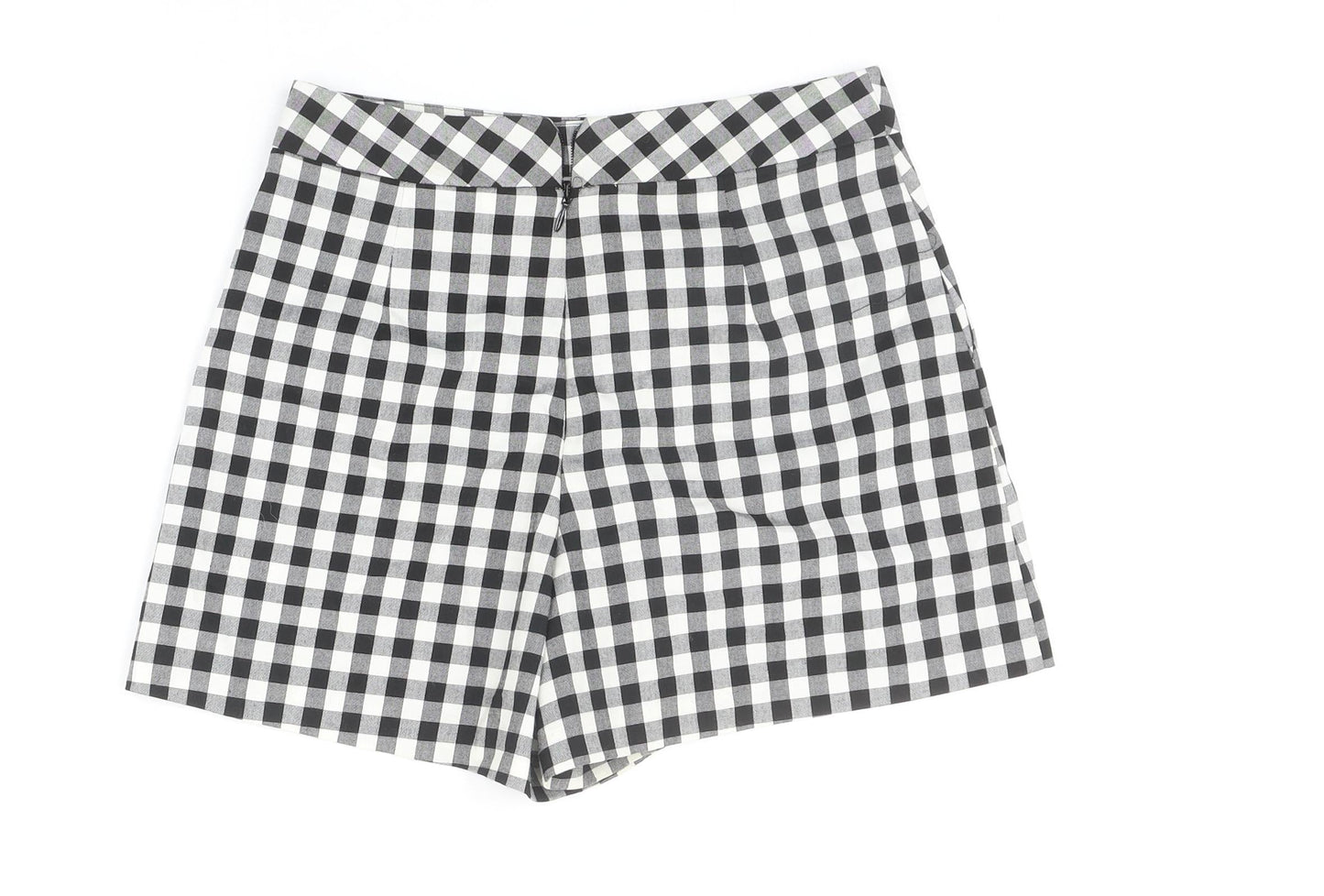 Topshop Womens Black Check Polyester Hot Pants Shorts Size 6 Regular Zip - Flower Detail