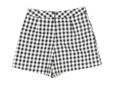 Topshop Womens Black Check Polyester Hot Pants Shorts Size 6 Regular Zip - Flower Detail