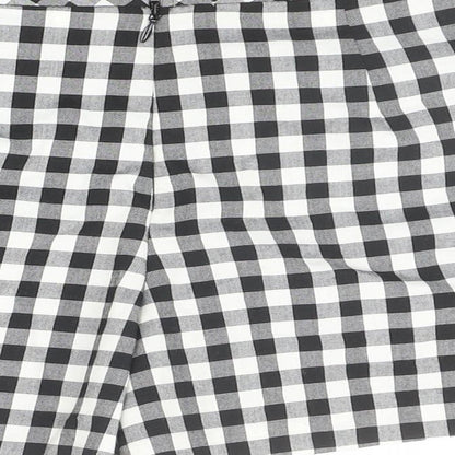 Topshop Womens Black Check Polyester Hot Pants Shorts Size 6 Regular Zip - Flower Detail