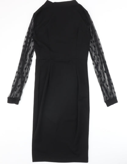 Boohoo Womens Black Polka Dot Polyester A-Line Size 8 V-Neck Pullover