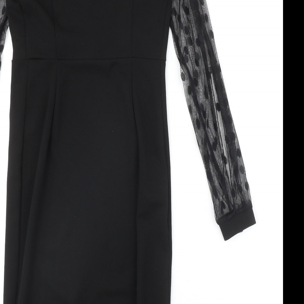 Boohoo Womens Black Polka Dot Polyester A-Line Size 8 V-Neck Pullover