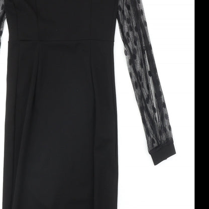 Boohoo Womens Black Polka Dot Polyester A-Line Size 8 V-Neck Pullover