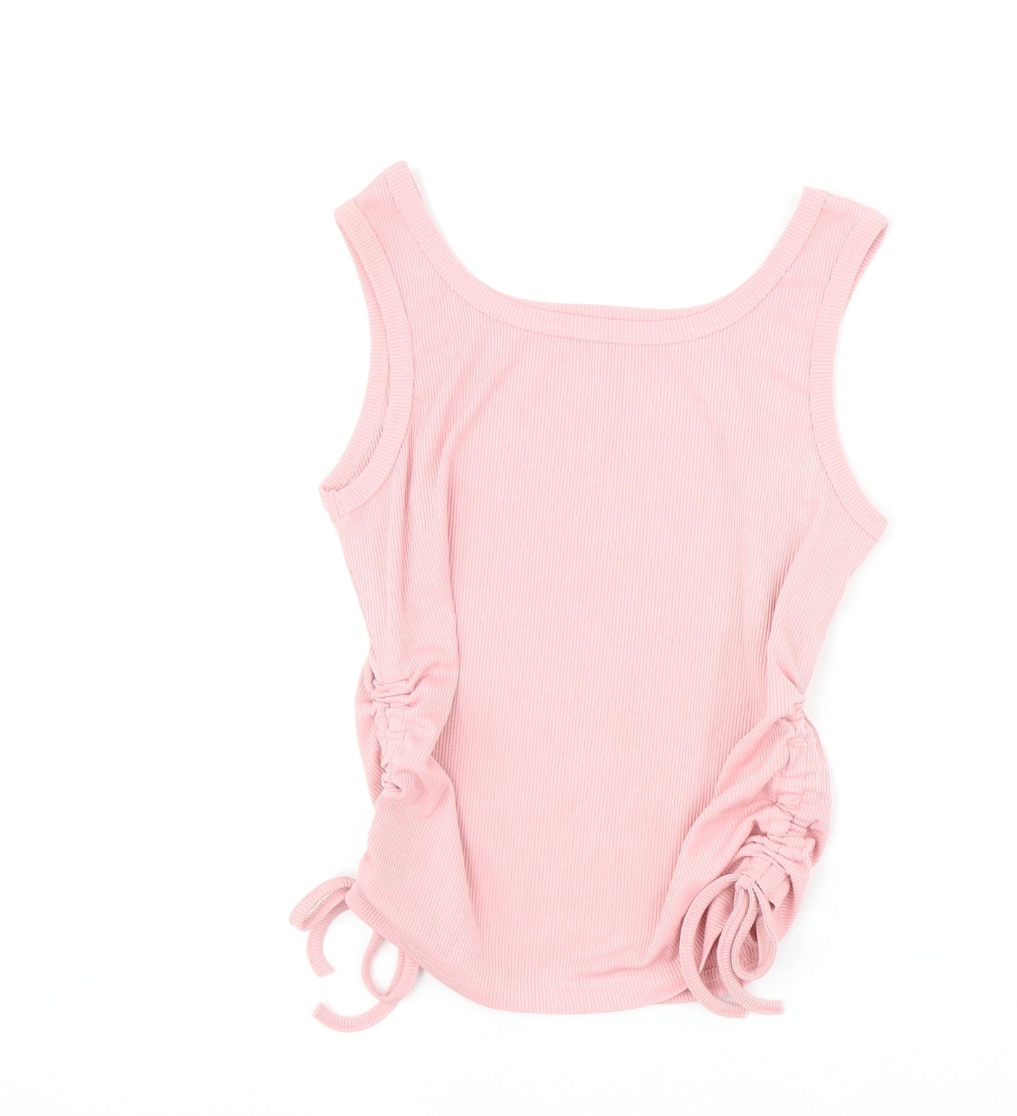 SheIn Womens Pink Polyester Cropped Tank Size S Scoop Neck - Ribbed Side Ruched