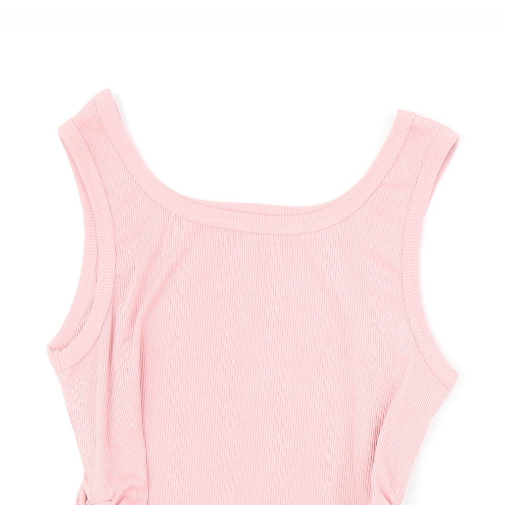 SheIn Womens Pink Polyester Cropped Tank Size S Scoop Neck - Ribbed Side Ruched