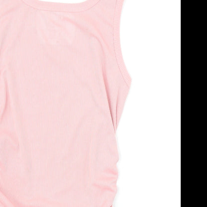 SheIn Womens Pink Polyester Cropped Tank Size S Scoop Neck - Ribbed Side Ruched