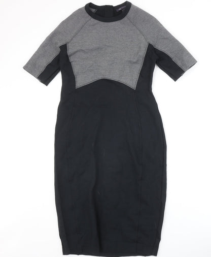 Marks and Spencer Womens Black Colourblock Viscose A-Line Size 12 Round Neck Zip