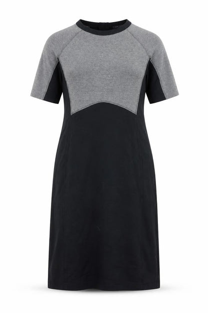 Marks and Spencer Womens Black Colourblock Viscose A-Line Size 12 Round Neck Zip