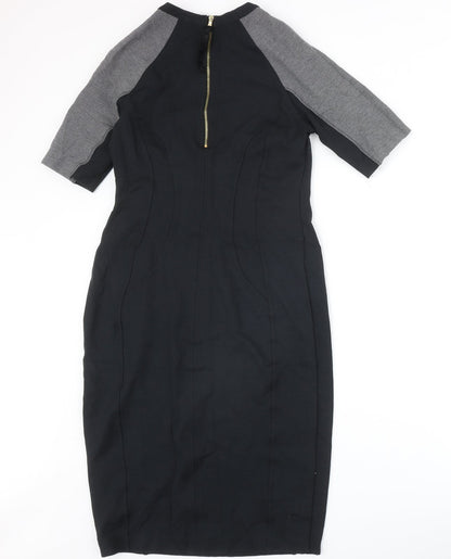 Marks and Spencer Womens Black Colourblock Viscose A-Line Size 12 Round Neck Zip