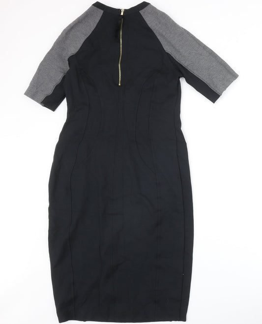Marks and Spencer Womens Black Colourblock Viscose A-Line Size 12 Round Neck Zip