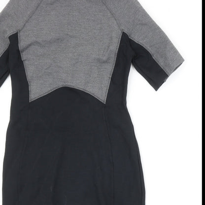 Marks and Spencer Womens Black Colourblock Viscose A-Line Size 12 Round Neck Zip