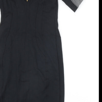 Marks and Spencer Womens Black Colourblock Viscose A-Line Size 12 Round Neck Zip