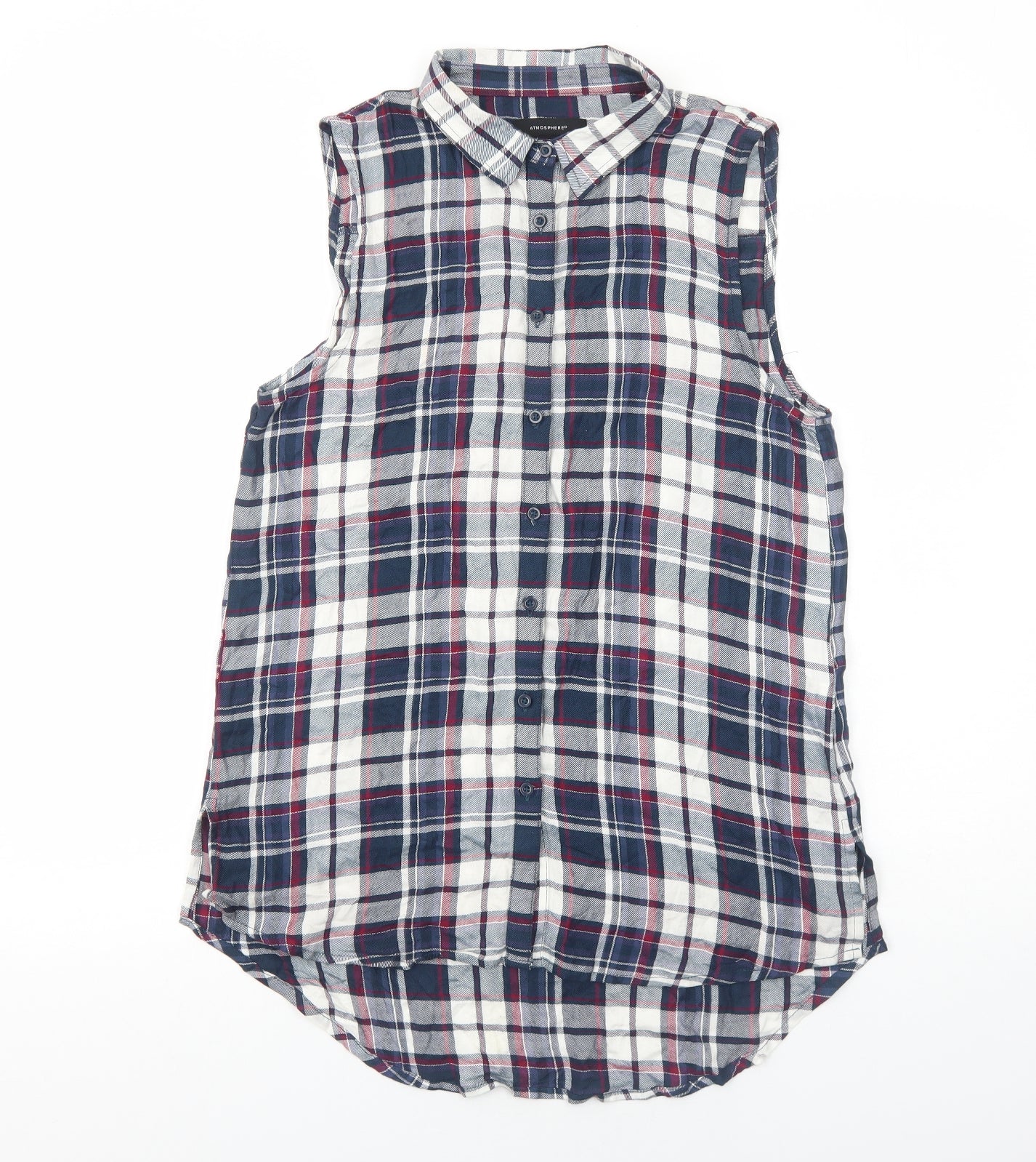 Primark Womens Blue Plaid Viscose Basic Button-Up Size 12 Collared