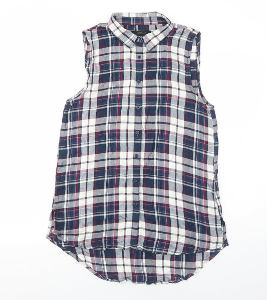 Primark Womens Blue Plaid Viscose Basic Button-Up Size 12 Collared