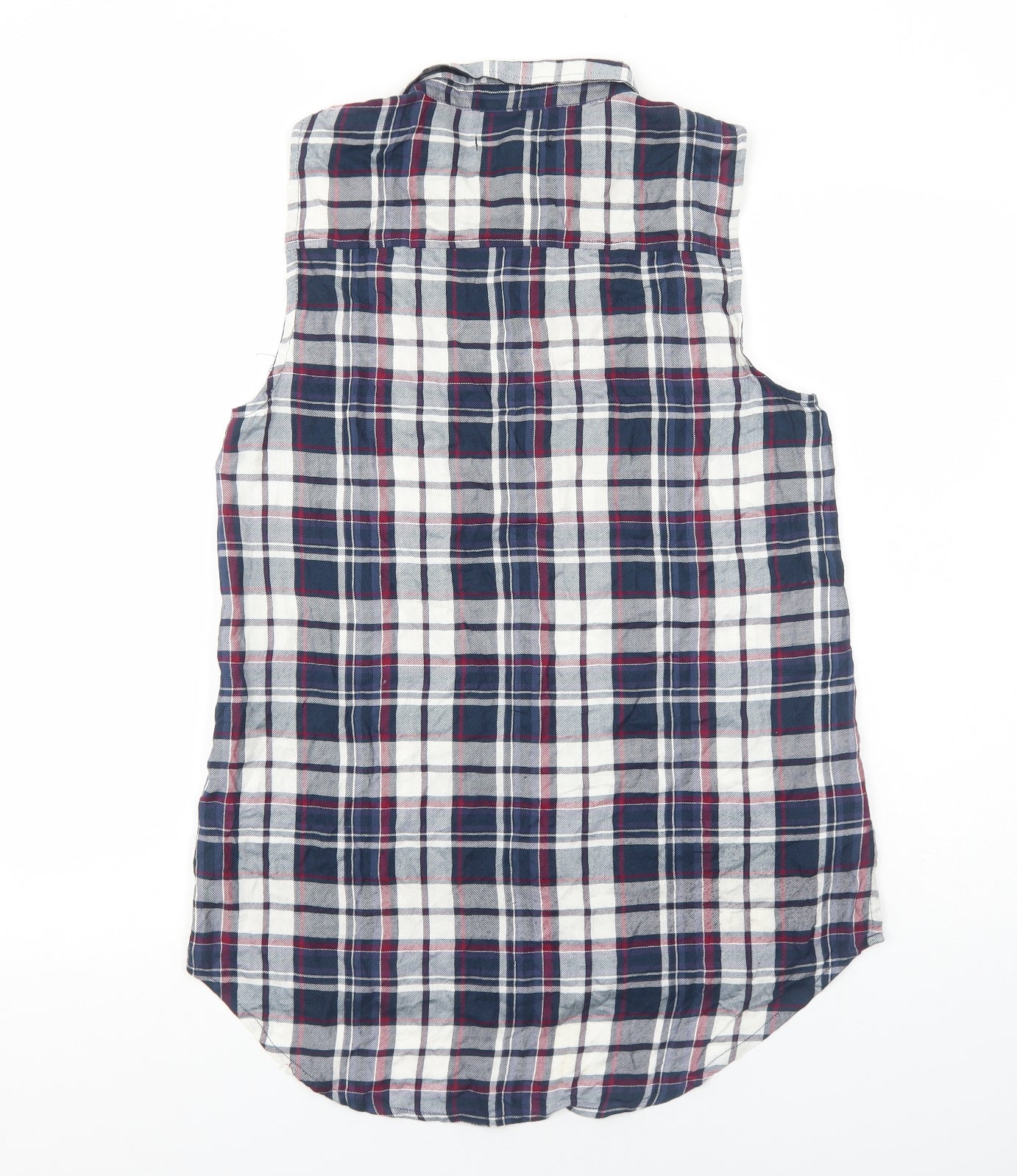 Primark Womens Blue Plaid Viscose Basic Button-Up Size 12 Collared