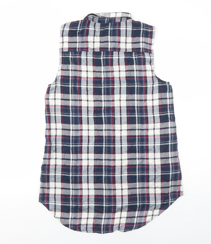 Primark Womens Blue Plaid Viscose Basic Button-Up Size 12 Collared