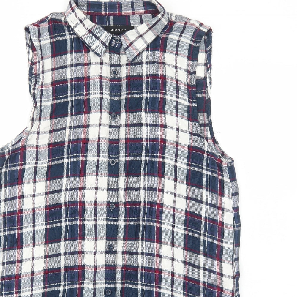 Primark Womens Blue Plaid Viscose Basic Button-Up Size 12 Collared