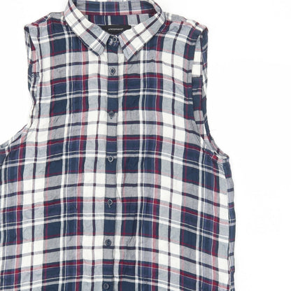 Primark Womens Blue Plaid Viscose Basic Button-Up Size 12 Collared